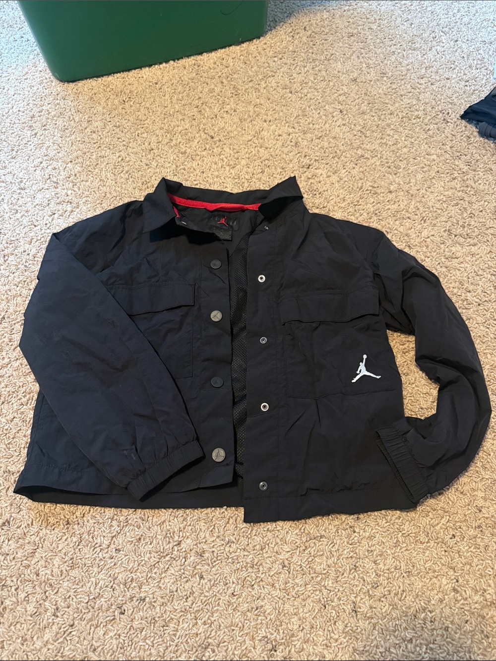 Jordan Black Windbreaker Jacket with White Jumpman and Red Trim
